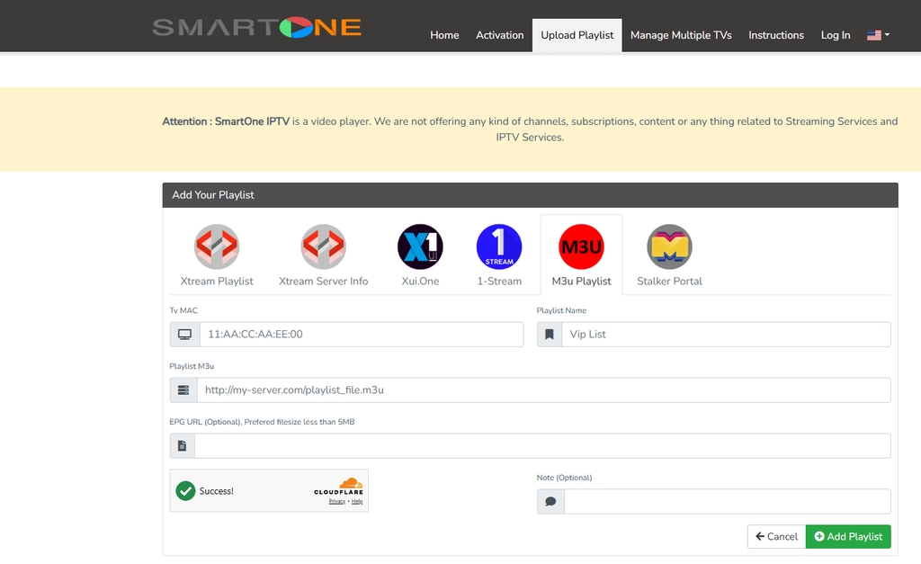 SmartOne IPTV m3u